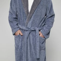 Nic Morris Sherpa Collar Gown Blue