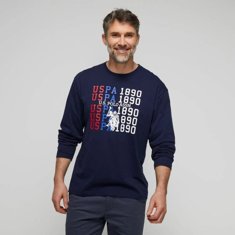 U.S. Polo Assn. Men's Long Sleeve 1890 Printed Long Sleeve Tee Navy Large