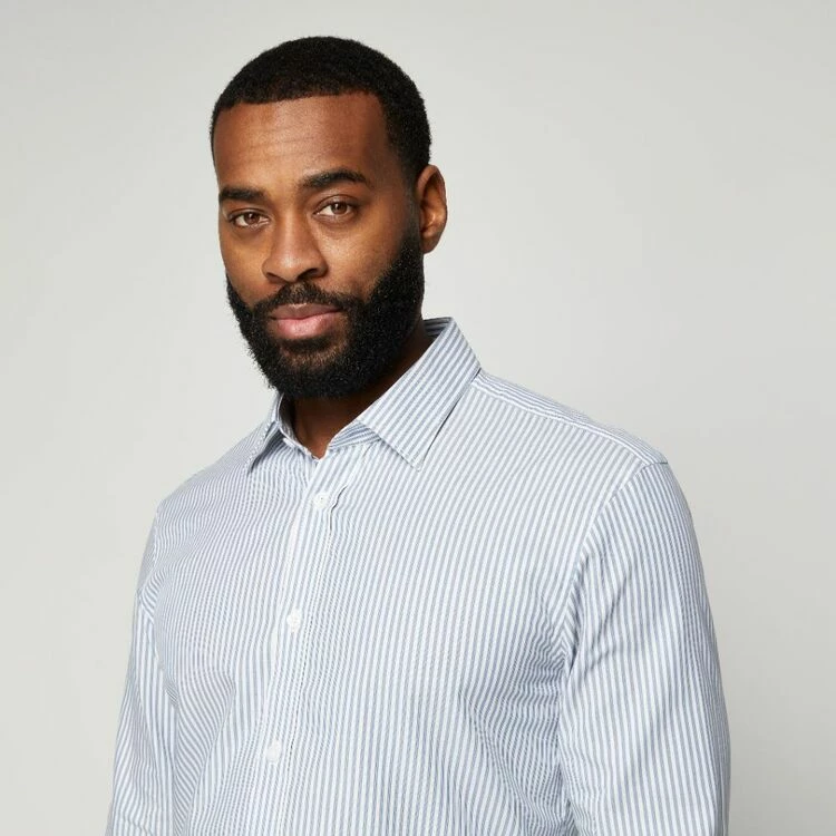 Brooksfield Vertical Stripe Luxe Dress Shirt White - Image 2