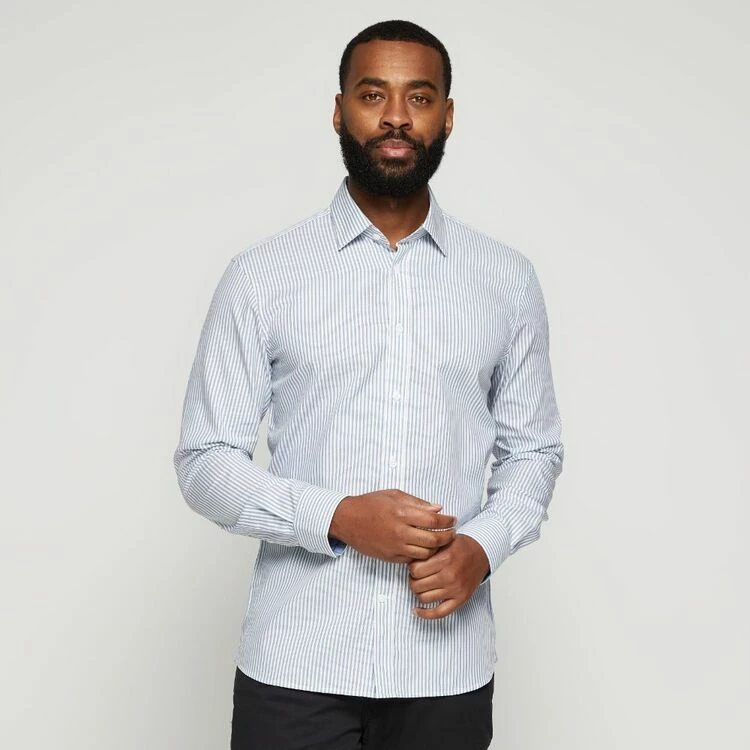 Brooksfield Vertical Stripe Luxe Dress Shirt White - Image 5
