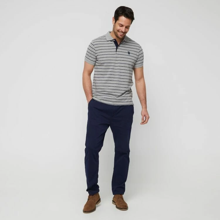 U.S. POLO ASSN. Short Sleeve Stripe Polo With Embroidered Logo Heather Grey - Image 3