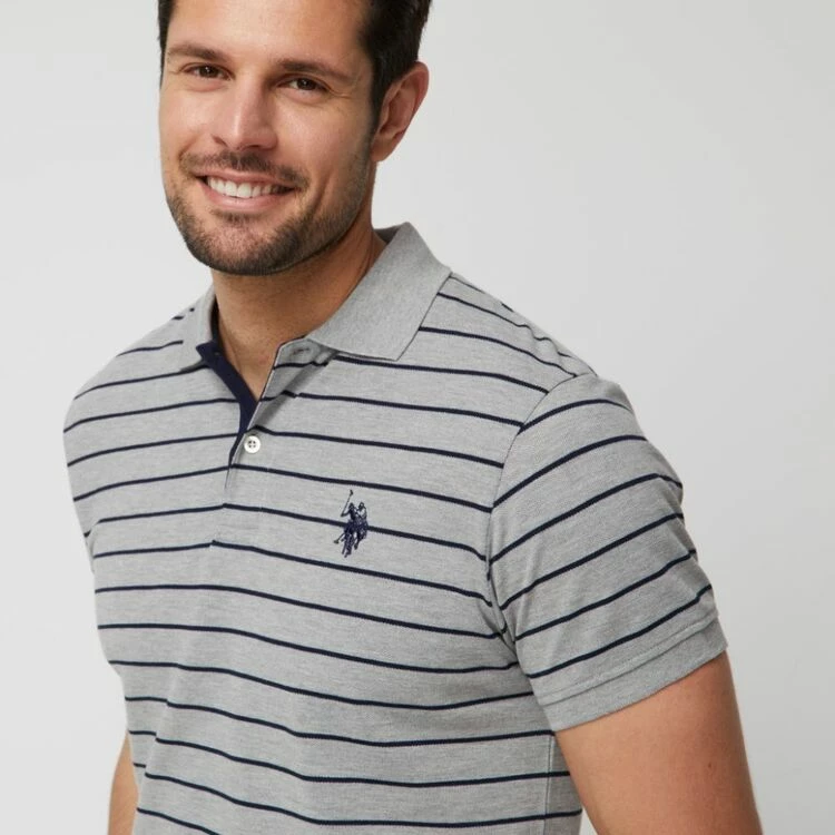 U.S. POLO ASSN. Short Sleeve Stripe Polo With Embroidered Logo Heather Grey - Image 2