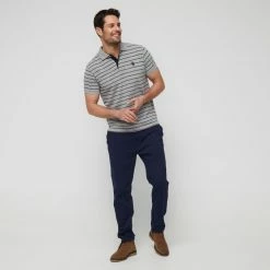 U.S. POLO ASSN. Short Sleeve Stripe Polo With Embroidered Logo Heather Grey