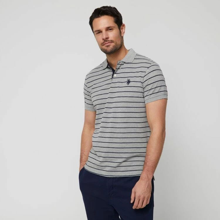 U.S. POLO ASSN. Short Sleeve Stripe Polo With Embroidered Logo Heather Grey - Image 5