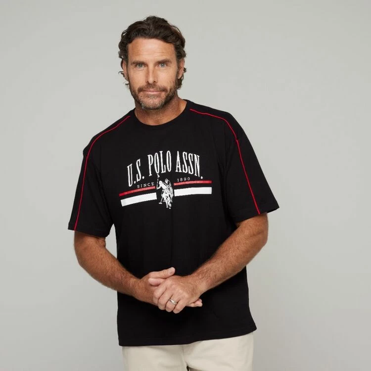 U.S. Polo Assn. Brand And Stripe Short Sleeve T-Shirt Black - Image 5