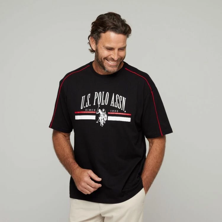 U.S. Polo Assn. Brand And Stripe Short Sleeve T-Shirt Black - Image 4