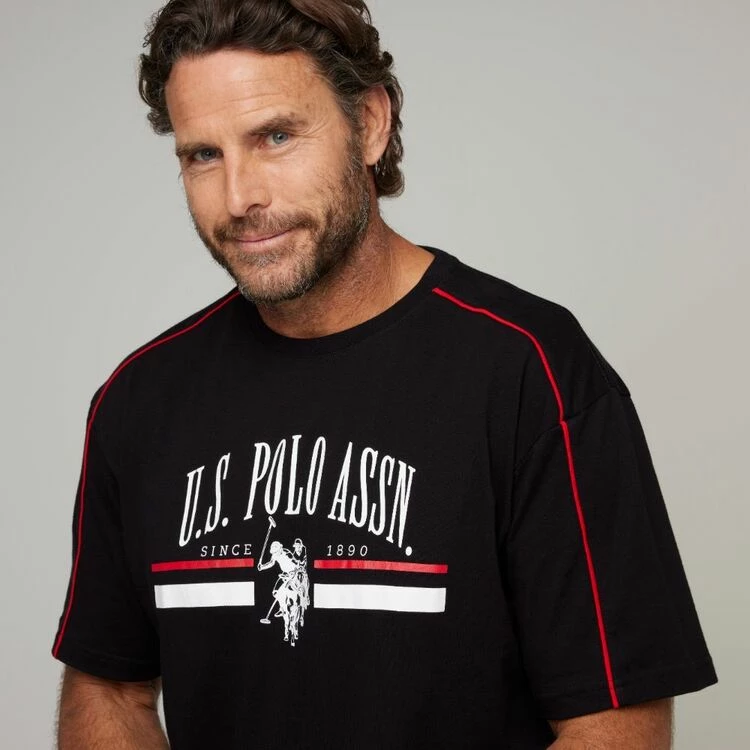 U.S. Polo Assn. Brand And Stripe Short Sleeve T-Shirt Black - Image 3