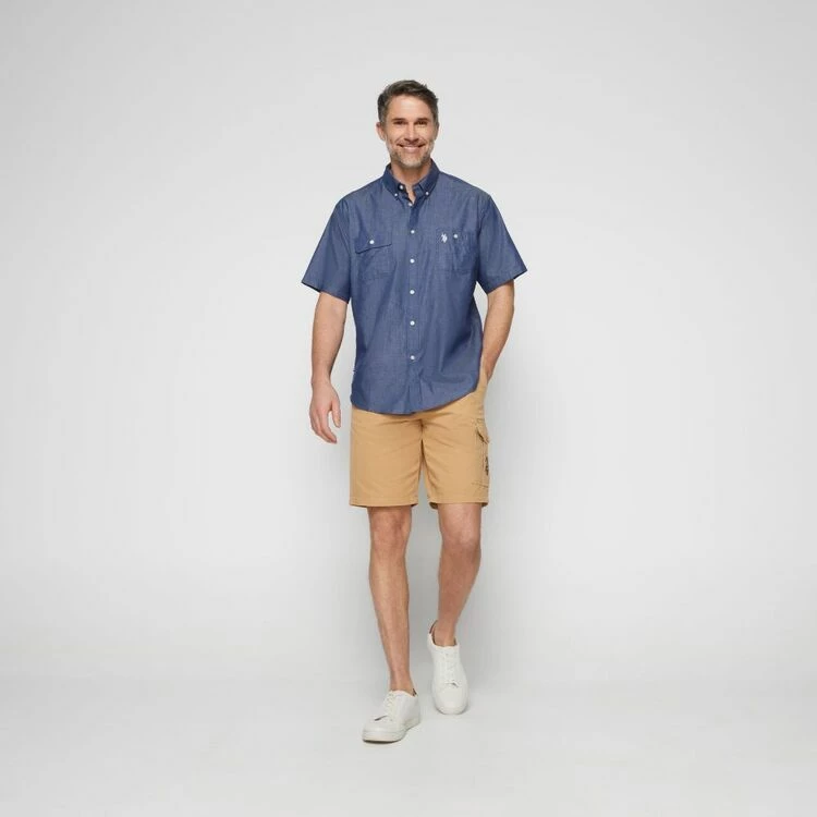 U.S. Polo Assn. US Polo Assn Men's Chambray Denim Short Sleeve Shirt Navy