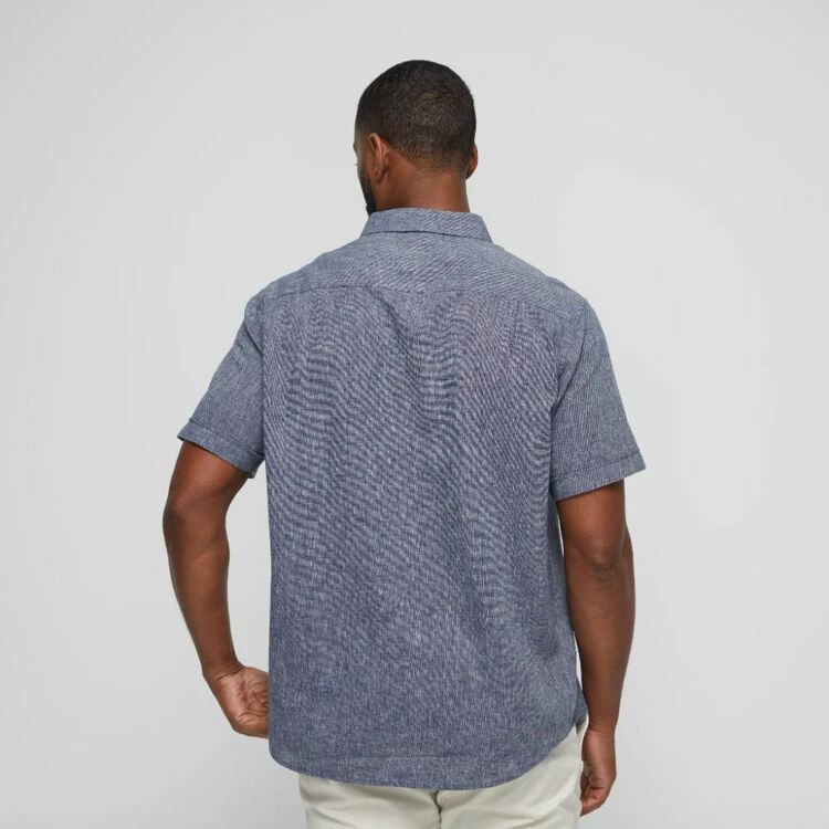 Bronson Basic Coogee Linen Cotton End On End Short Sleeve Shirt Denim - Image 4