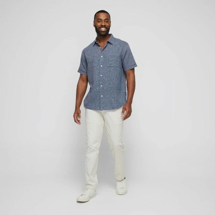 Bronson Basic Coogee Linen Cotton End On End Short Sleeve Shirt Denim - Image 2