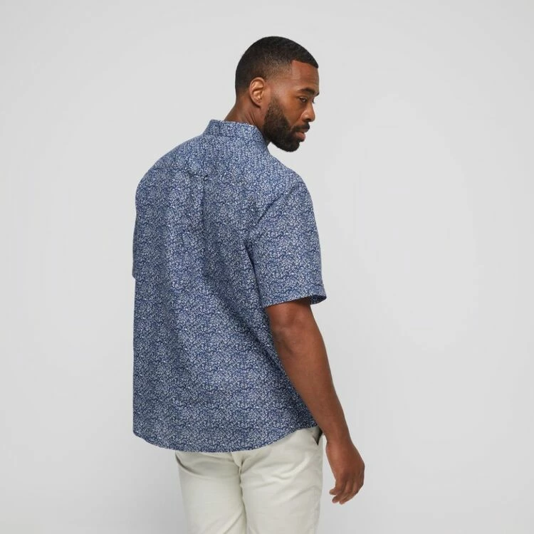 Jc Lanyon Hopkins Linen Cotton Print Short Sleeve Shirt Denim - Image 4