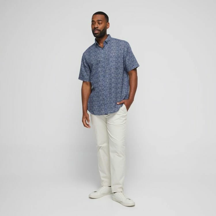 Jc Lanyon Hopkins Linen Cotton Print Short Sleeve Shirt Denim - Image 3