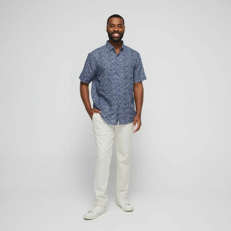 Jc Lanyon Hopkins Linen Cotton Print Short Sleeve Shirt Denim - Image 2