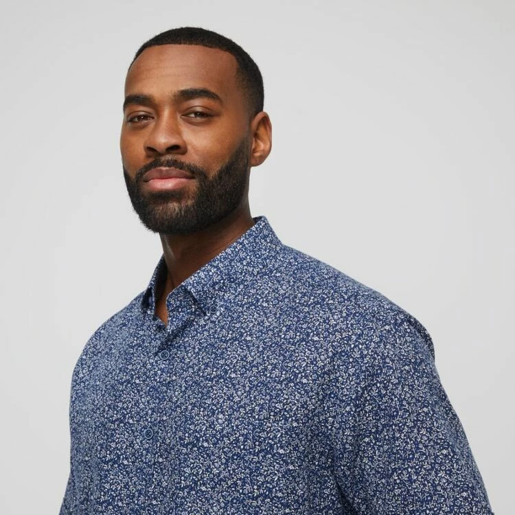 Jc Lanyon Hopkins Linen Cotton Print Short Sleeve Shirt Denim