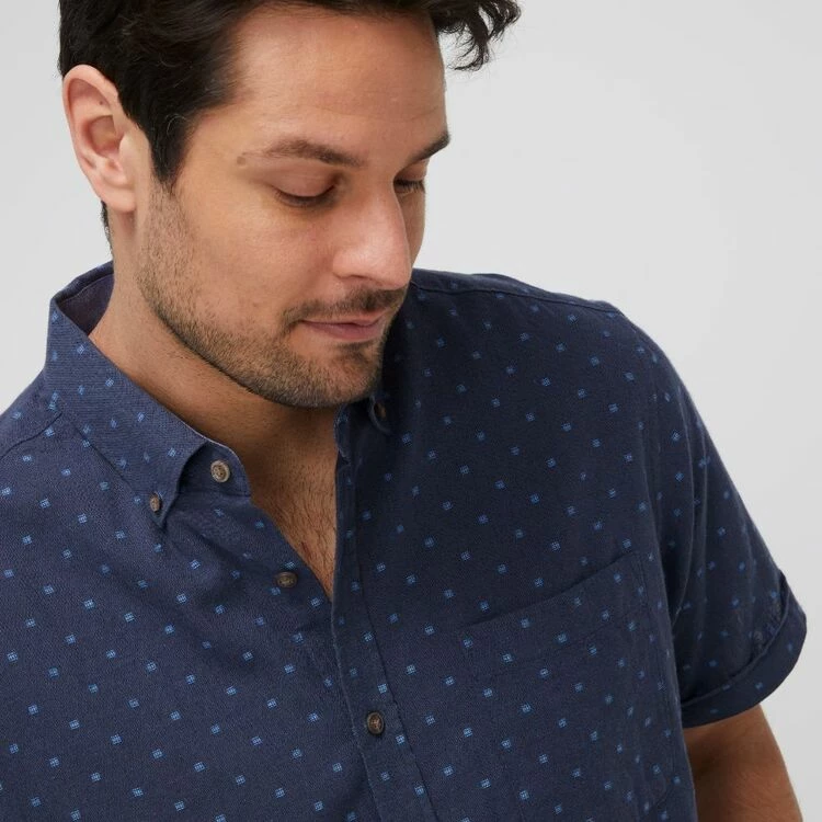 JC Lanyon Cass Linen Cotton Short Sleeve Shirt Indigo - Image 2