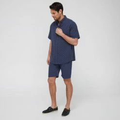 JC Lanyon Cass Linen Cotton Short Sleeve Shirt Indigo