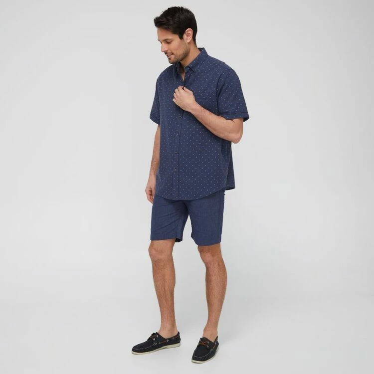 JC Lanyon Cass Linen Cotton Short Sleeve Shirt Indigo