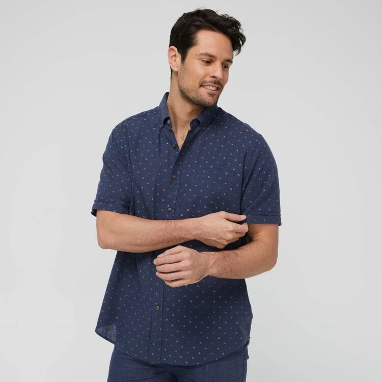 JC Lanyon Cass Linen Cotton Short Sleeve Shirt Indigo - Image 5