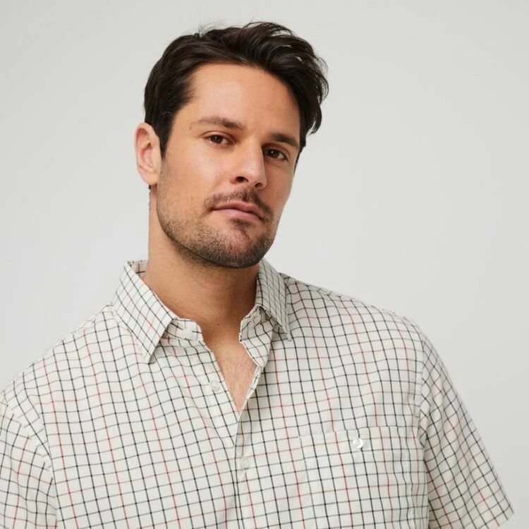 JC Lanyon Anders Easycare Short Sleeve Shirt Beige & Multicoloured - Image 2