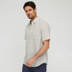 JC Lanyon Anders Easycare Short Sleeve Shirt Beige & Multicoloured