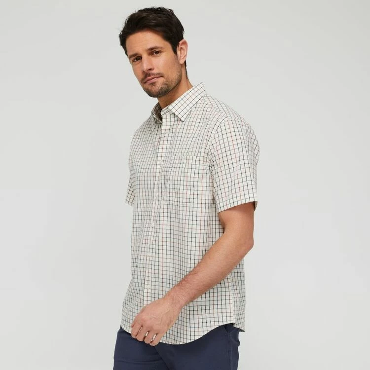 JC Lanyon Anders Easycare Short Sleeve Shirt Beige & Multicoloured