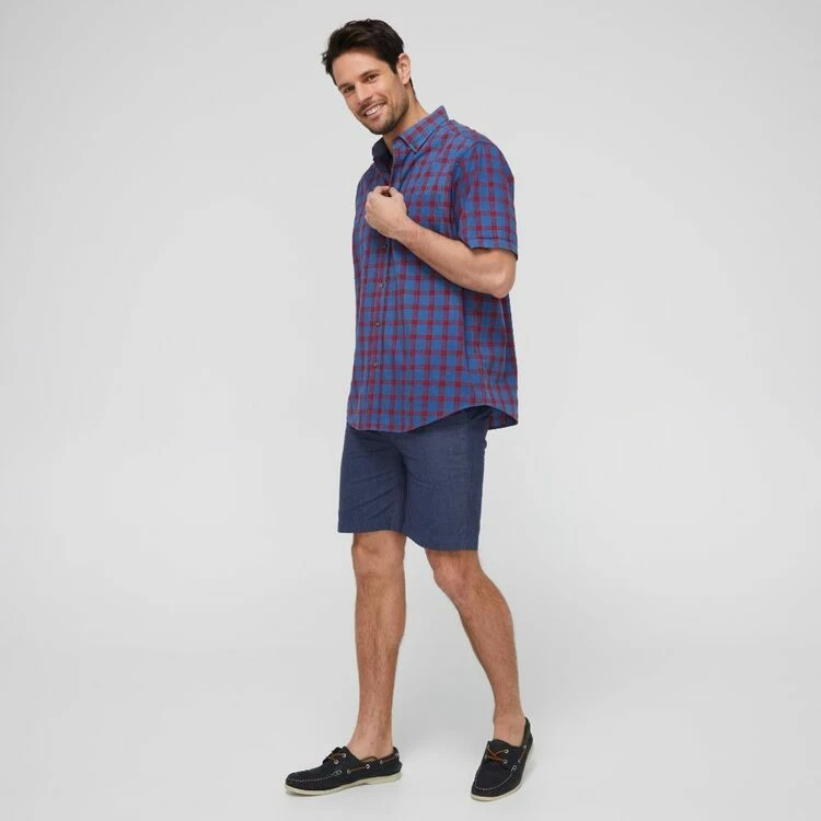 JC Lanyon Parker Check Short Sleeve Shirt Red & Navy - Image 3