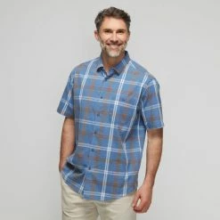 JC Lanyon Ellis Indigo Check Short Sleeve Shirt Dark Khaki