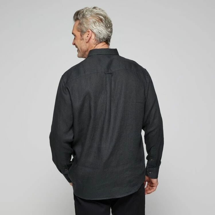 JC Lanyon Men's Bowie Solid Linen Long Sleeve Shirt Charcoal - Image 4