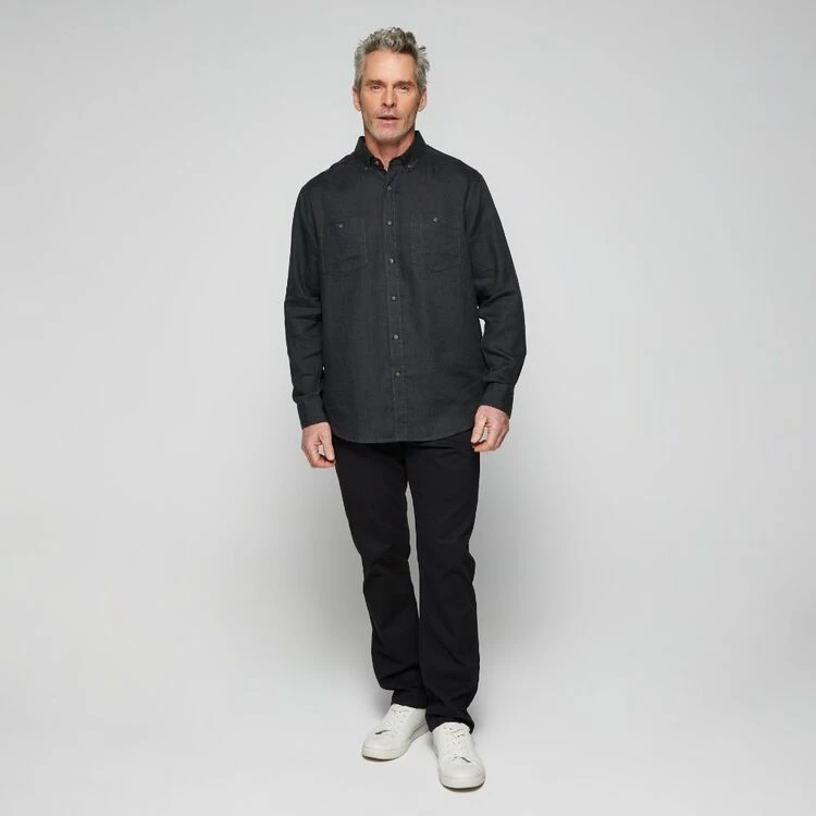 JC Lanyon Men's Bowie Solid Linen Long Sleeve Shirt Charcoal - Image 3