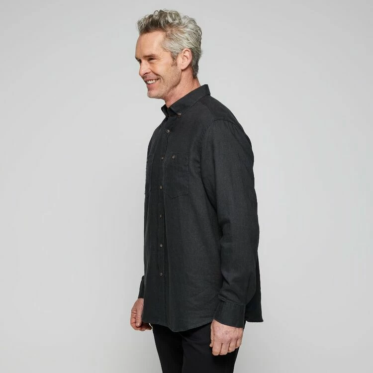 JC Lanyon Men's Bowie Solid Linen Long Sleeve Shirt Charcoal - Image 2
