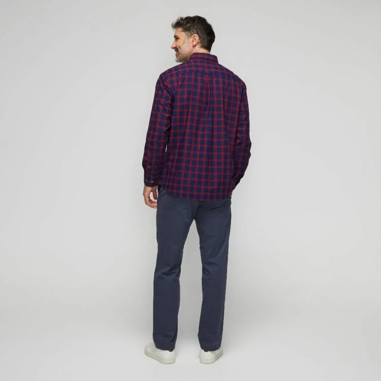 JC Lanyon Men's Keller Indigo Check Long Sleeve Shirt Red & Navy - Image 4