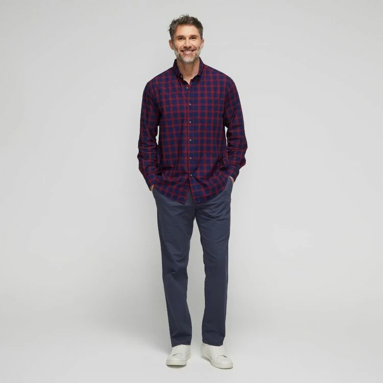 JC Lanyon Men's Keller Indigo Check Long Sleeve Shirt Red & Navy - Image 3