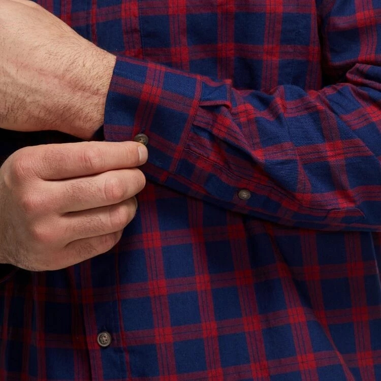 JC Lanyon Men's Keller Indigo Check Long Sleeve Shirt Red & Navy