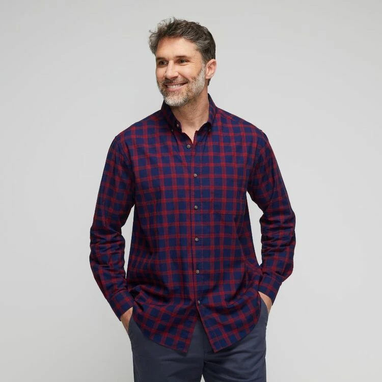 JC Lanyon Men's Keller Indigo Check Long Sleeve Shirt Red & Navy - Image 5