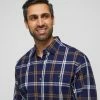JC Lanyon Men's Denton Indigo Check Long Sleeve Shirt Dark Khaki