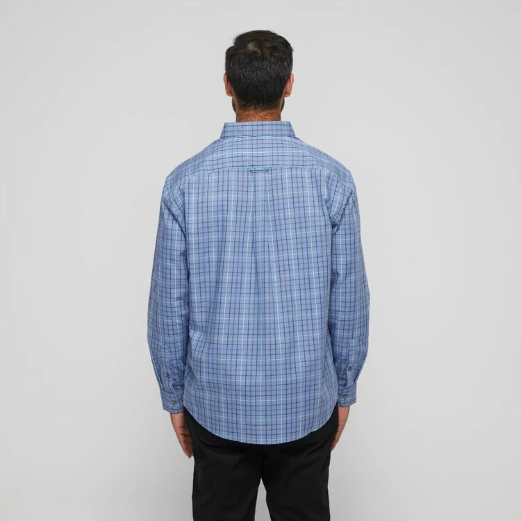 JC Lanyon Men's Mason Easy Care Long Sleeve Shirt Blue Check - Image 4
