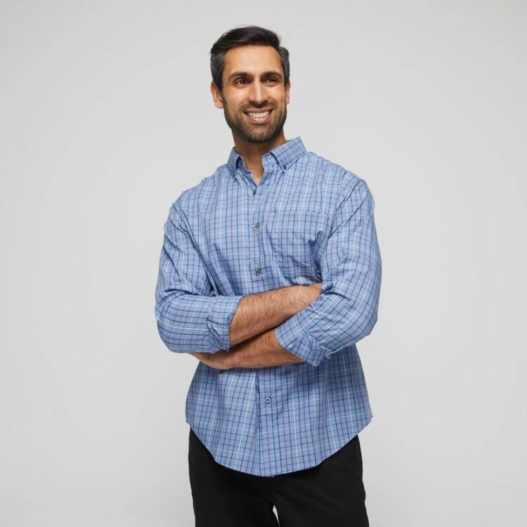 JC Lanyon Men's Mason Easy Care Long Sleeve Shirt Blue Check - Image 2