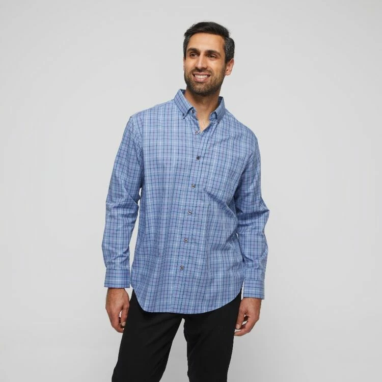 JC Lanyon Men's Mason Easy Care Long Sleeve Shirt Blue Check - Image 5