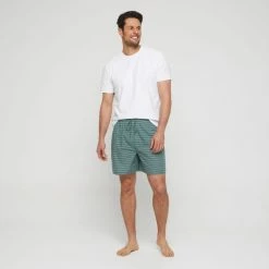 Nic Morris Mens' Woven Sleep Short Green Stripe