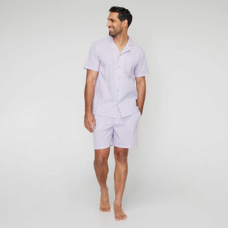 Nic Morris Short Cotton Poplin Pj Set Multicoloured Stripe - Image 3