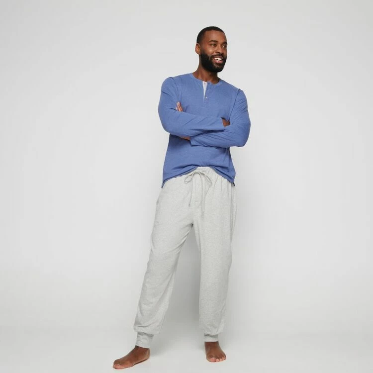 Nic Morris Long Sleeve Sleep Tee With Placket Blue Marle