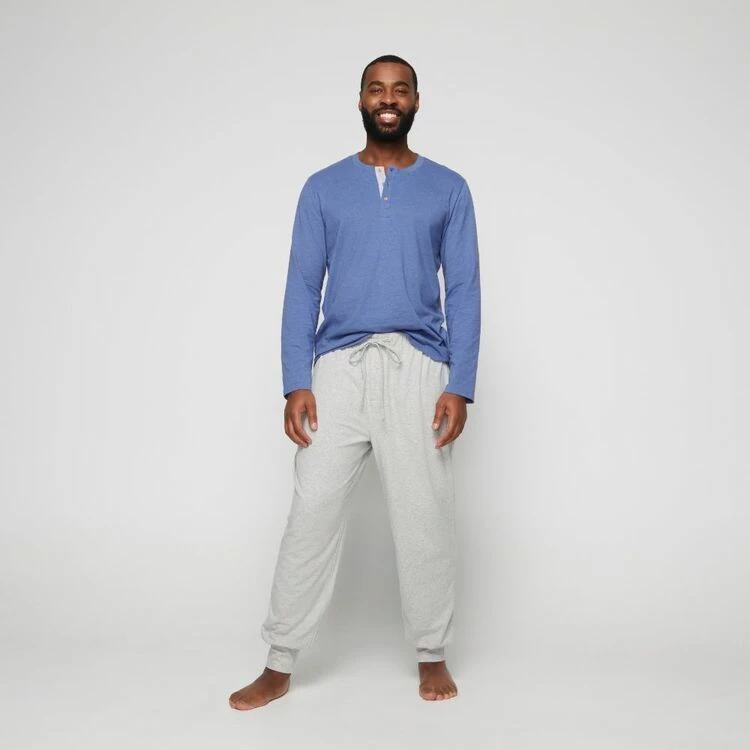 Nic Morris Long Sleeve Sleep Tee With Placket Blue Marle - Image 2