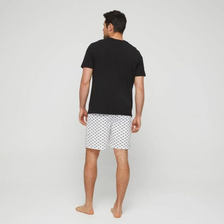 Nic Morris Men's Knit Crew Tee & Short Pyjama Set Black & Print - Image 4
