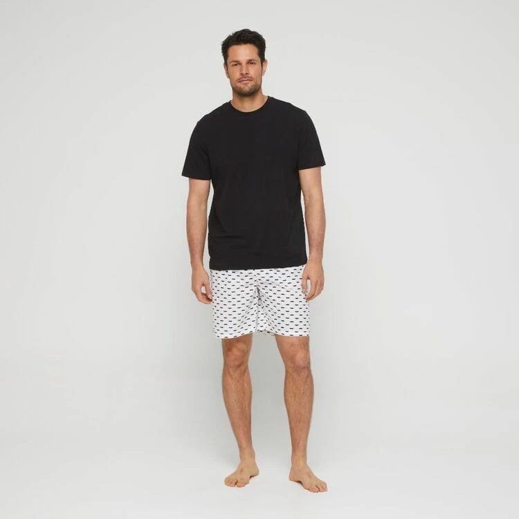 Nic Morris Men's Knit Crew Tee & Short Pyjama Set Black & Print