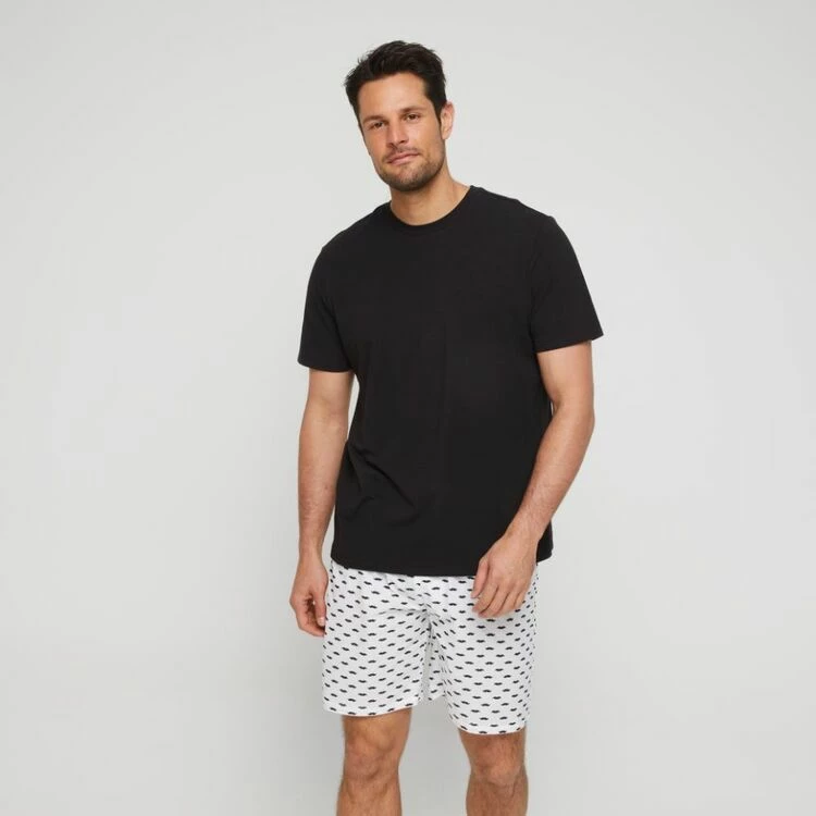 Nic Morris Men's Knit Crew Tee & Short Pyjama Set Black & Print - Image 5