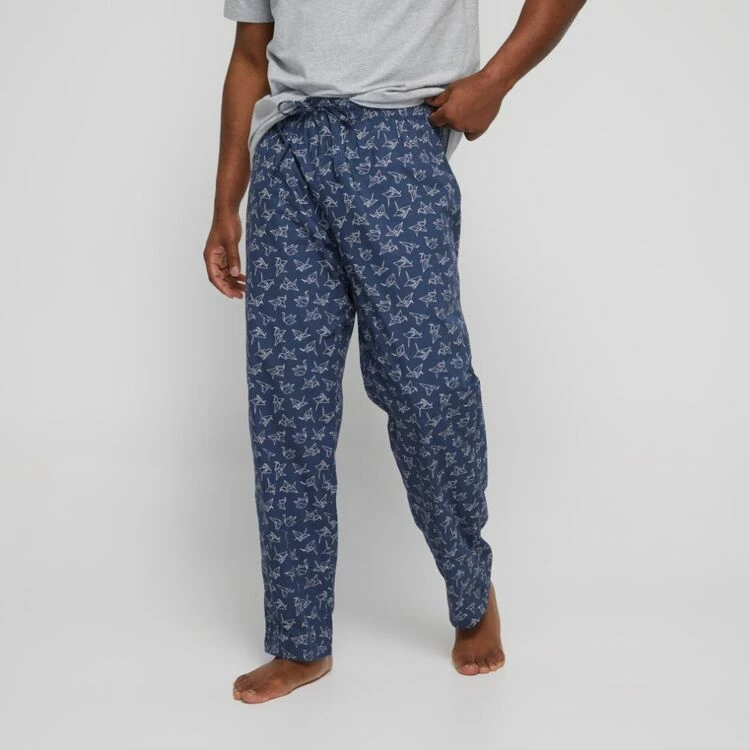 Nic Morris Men's Paper Crane Short Sleeve Crew Neck T-Shirt With Placket & Pants Pyjama Set Grey & Blue - Image 2