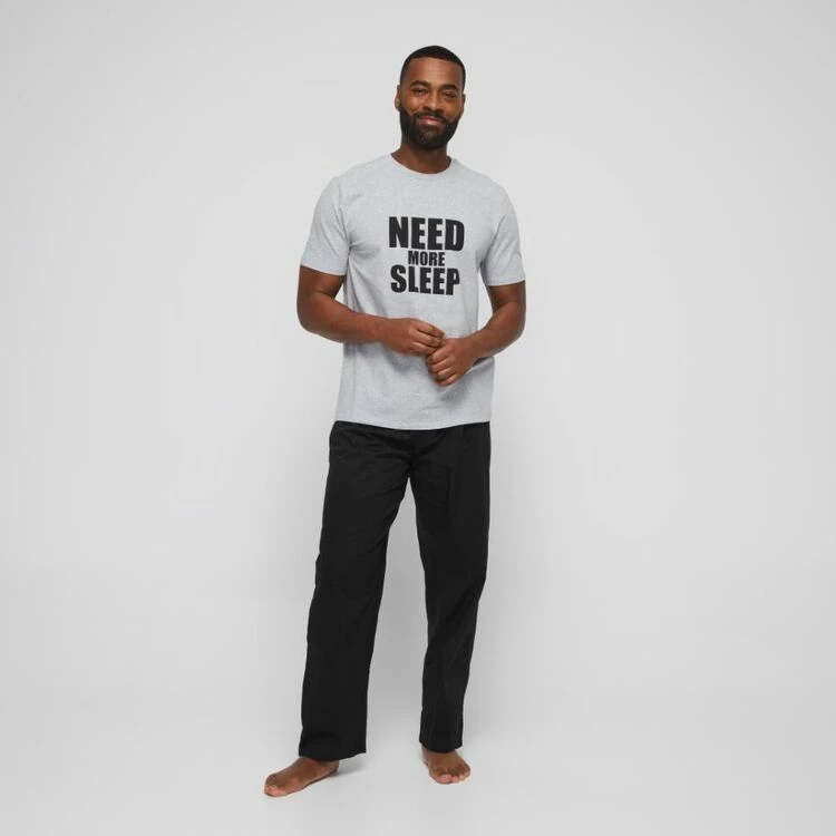 Nic Morris Men's Short Sleeve Crew Neck T-Shirt & Pants Pyjama Set Grey & Black - Image 5
