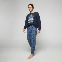 Star Wars Men's Mandalorian Long Sleeve Sleep Tee Navy