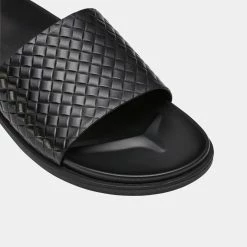 Jeff Banks Men's Cross Strap Leather Slide Black