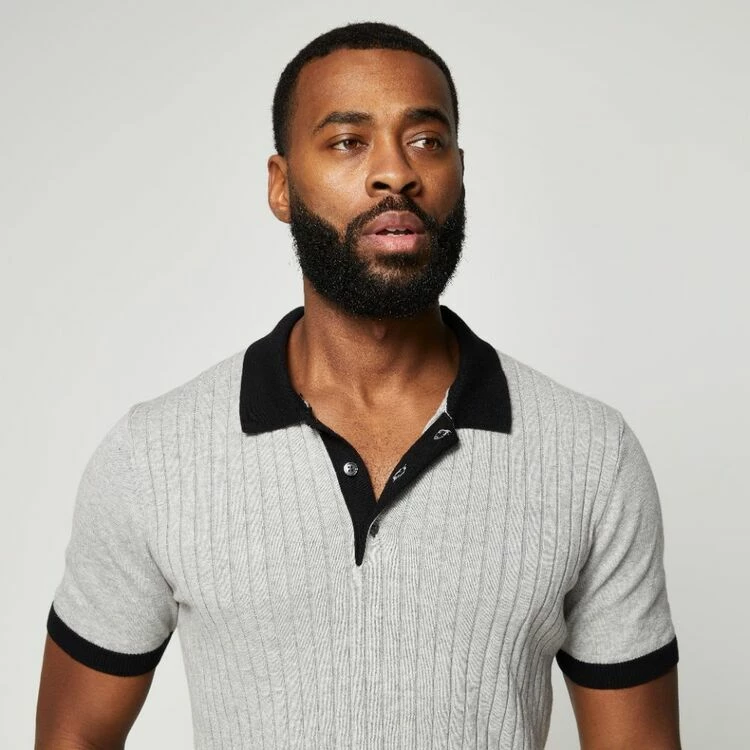 Bronson Casual Men's Fitzroy Rib Knitted Polo Light Grey & Black - Image 2